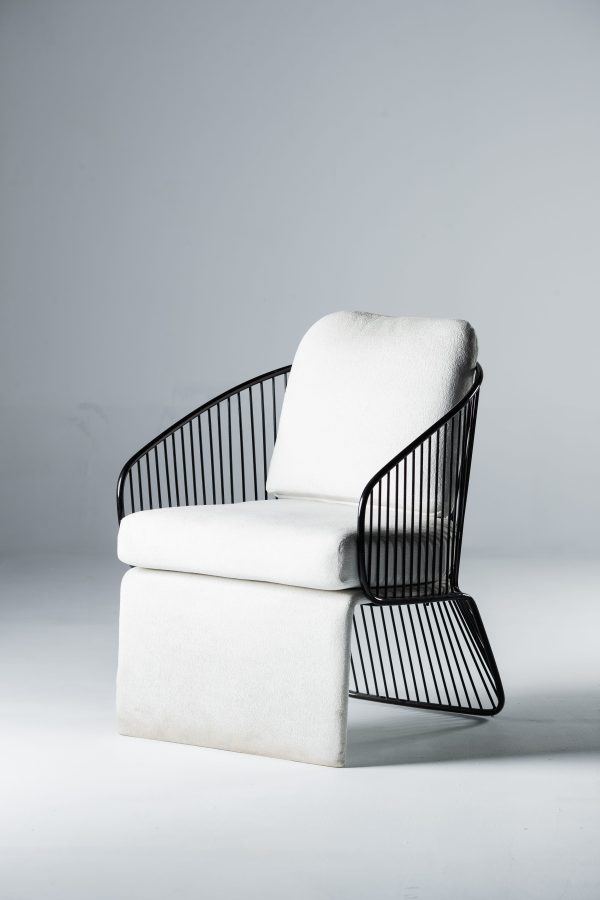 Armchair with Metal Cage Base and Upholstered Seat